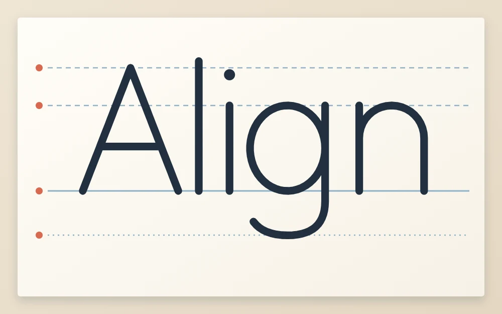One set of four guide lines across the image with the word Align in even-line style sitting exactly on them