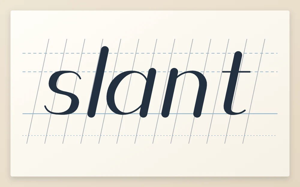 Guide lines crossed by evenly spaced slanted pencil lines, with the word slant in a slanted brush style following them