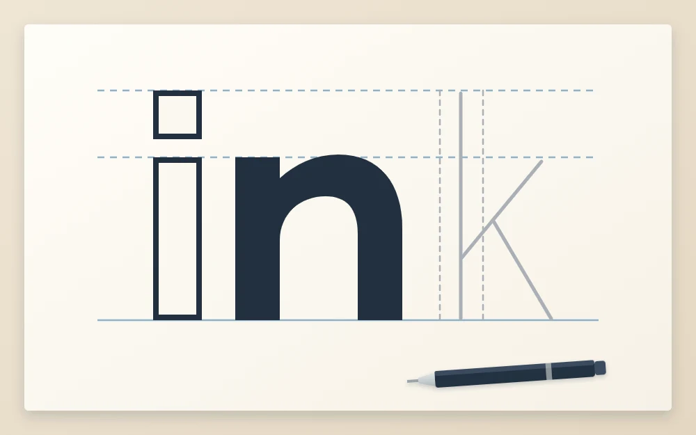 The word ink in block style half finished: first letter outlined, second filled solid, third still a gray pencil skeleton